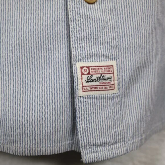 Levi Strauss Signature‎ Mens XL White Blue Striped Cotton Long Sleeve Button Up - Picture 5 of 7